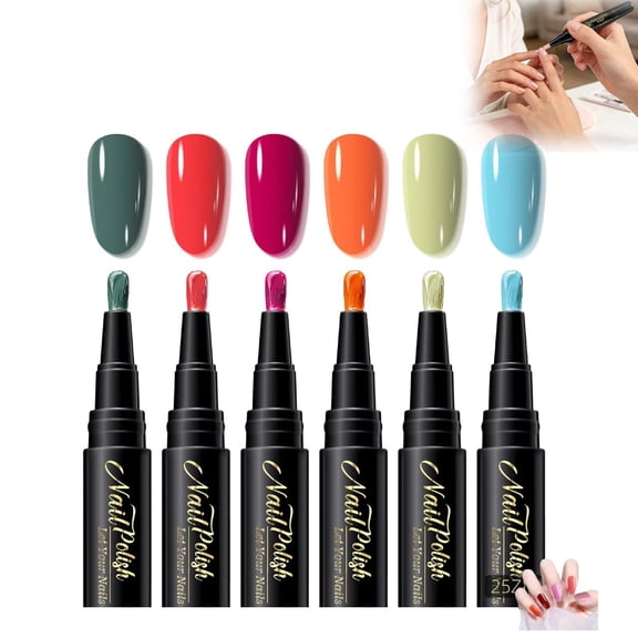 JJV Water Based Nail Polish Pen Set of 6 Colors Air Dry No UV or LED Lamp Needed Brush Tip for Precise Control DIY Nail Art Manicure Kit for Home Use 0.17fl oz Each Room Decor