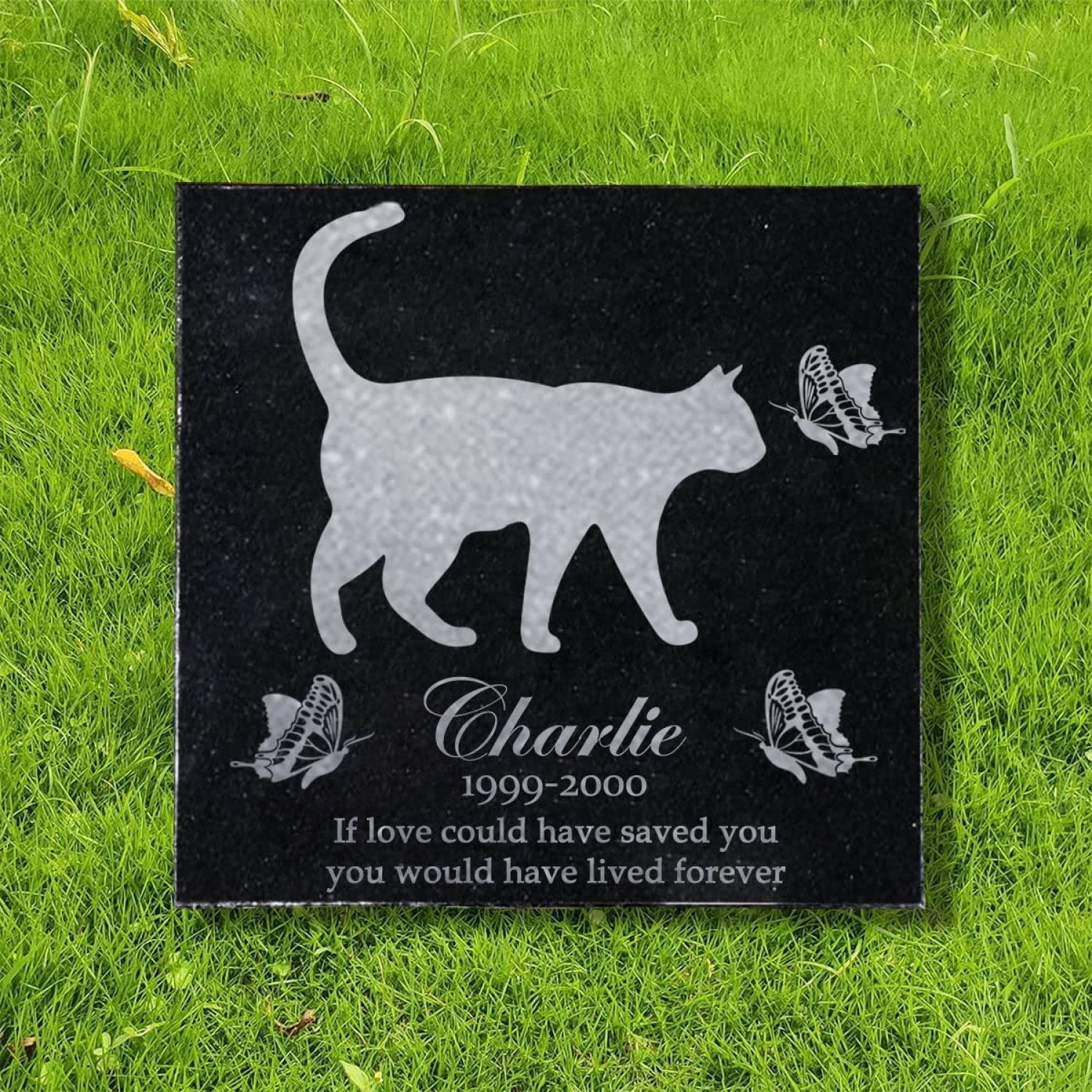 JJYQY 6x6 inches Personalized Pet Memorial Stones, Black Granite