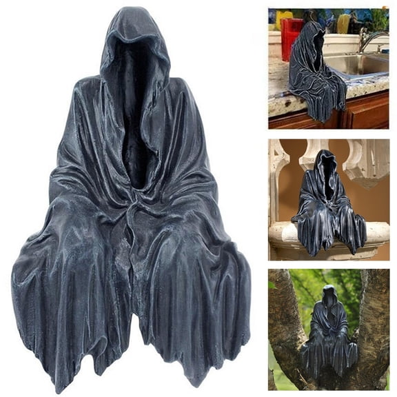 JJYY 1PC/2Pcs Mystery Grim Reaper Statue - Thrilling Black Robe Nightcrawler Gothic Garden Ornament, Resin Craft, Spooky Home Decoration