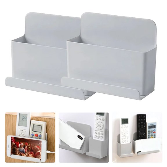 JJYY 1PC/2Pcs Wall Mounted Remote Control Organizer - No-Nail, No-Stick Multifunctional Shelf for Living Room, Cell Phone Charging Rack