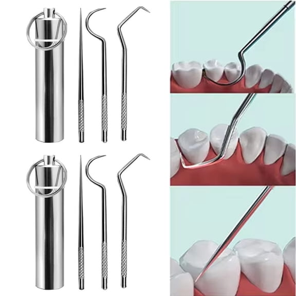 JJYY 1Set/2Set 3Pcs/Set Stainless Steel Toothpick and Flossing Tool - Portable Oral Care Kit with Keychain Holder, Durable and Reusable