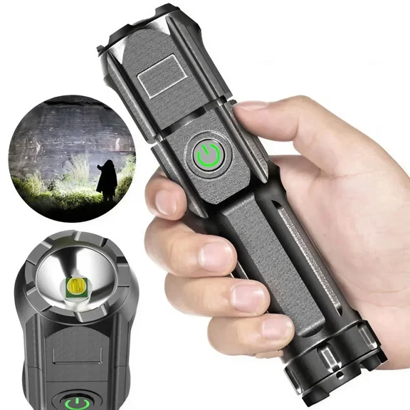 JJYY New Retractable Strong Light Focused LED Flashlight - Outdoor Portable USB Rechargeable Flashlight with Adjustable Beam - Ideal for Camping, Hiking, Emergency Situations, and Everyday Use