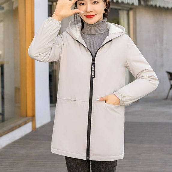 JJackets for Women Up to 35% off!Ndbuld Women's Coat Mid-length Quilted Jacket Ultra Lightweight Warm Foldable Hooded Women's Down Jacket on Clearnce,M-3XL,Beige
