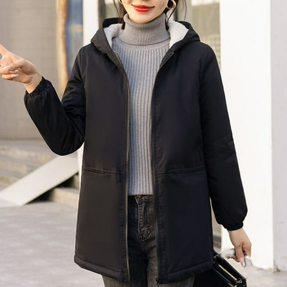 JJackets for Women Up to 35% off!Ndbuld Women's Coat Mid-length Quilted Jacket Ultra Lightweight Warm Foldable Hooded Women's Down Jacket on Clearnce,M-3XL,Black