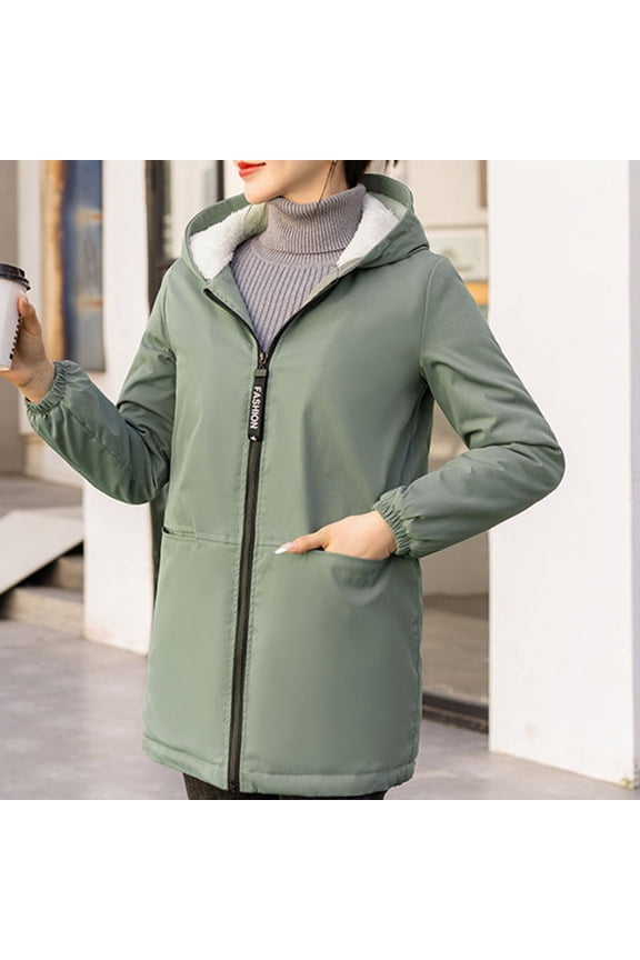 Jackets for Women Ndbuld Women's Coat Mid-length Quilted Jacket Ultra Lightweight Warm Foldable Hooded Women's Down Jacket on Clearnce,M-3XL,Green