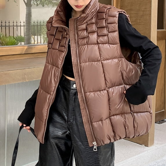 JJackets for Women Up to 35% off!Ndbuld Women's Standing Collar Vest Lightweight Sleeveless Winter Warm Coat Vest Padded Jacket Sales Promotion,M-XL,Coffee