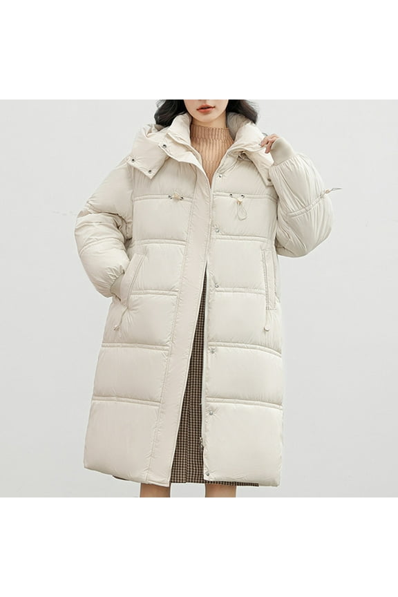 Jackets for Women Ndbuld Women's Winter Jacket Coat Fleece Lined Long Fluffy Coat Hooded Long Winter with Pockets Warm Parka Coat on Clearnce,M-3XL,Beige