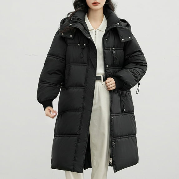 Jackets for Women Ndbuld Women's Winter Jacket Coat Fleece Lined Long Fluffy Coat Hooded Long Winter with Pockets Warm Parka Coat on Clearnce,M-3XL,Black