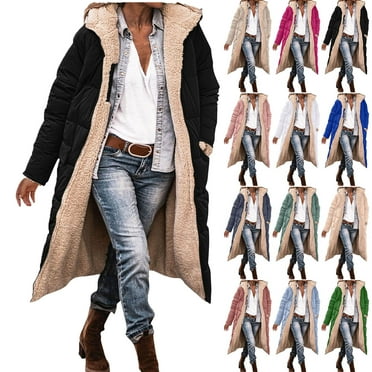 Jackets for Women Up to 35% off!Ndbuld Women's Winter Jacket Coat Fleece Lined Long Fluffy Coat Hooded Long Winter with Pockets Warm Parka Coat,Black,S