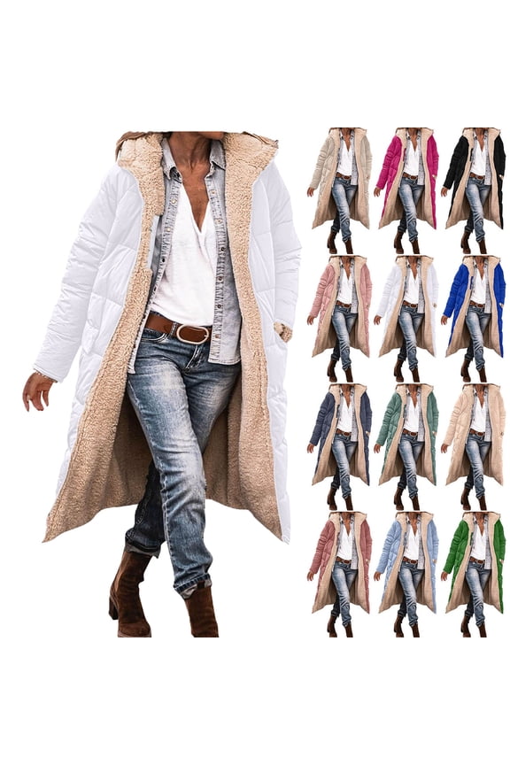 Jackets for Women Up to 35% off!Ndbuld Women's Winter Jacket Coat Fleece Lined Long Fluffy Coat Hooded Long Winter with Pockets Warm Parka Coat,White,M