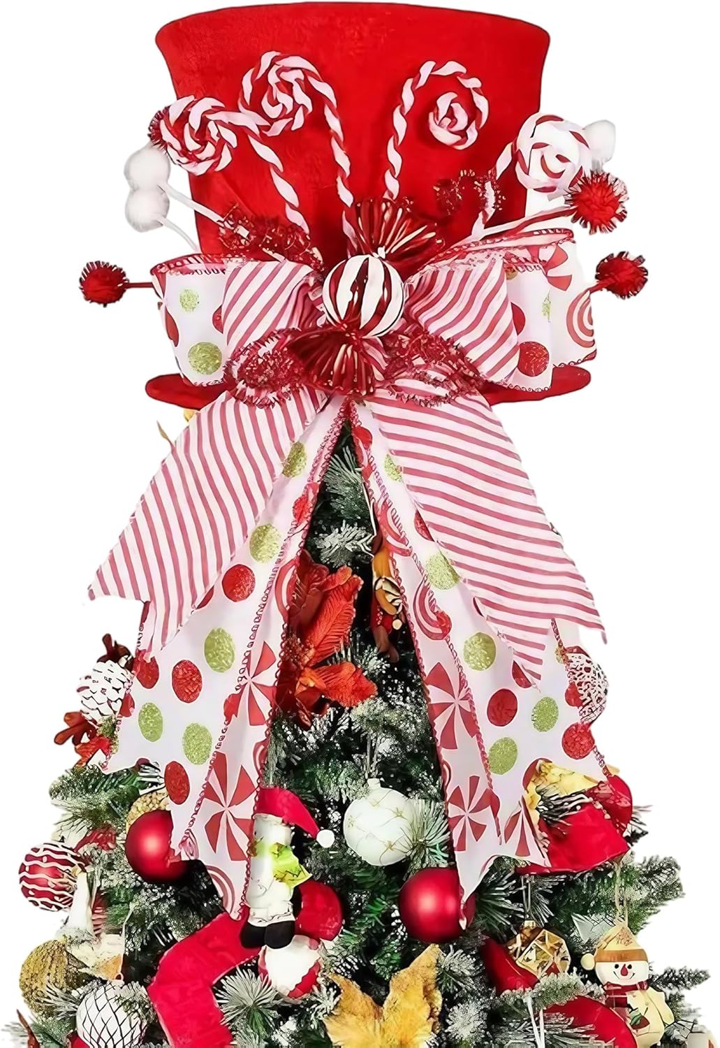 JJliliGG Christmas Tree Topper Set: Candy Cane & Red Peppermint Bow ...