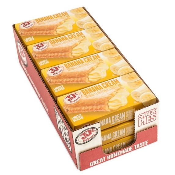 JJ's Bakery Banana Cream Snack Pies, Individually Wrapped, Nut-Free, Kosher Parve, 4 oz, Case of 48