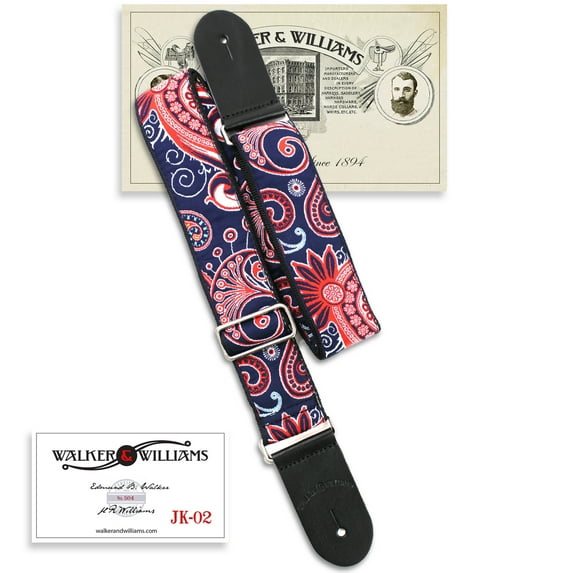 JK-02 Vintage Modern Red, White & Blue Paisley Design With Chrome Hardware & Leather Ends
