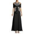 thumbnail image 1 of JKARA Womens Black Beaded Sleeveless Halter Maxi Evening Sheath Dress 12, 1 of 3