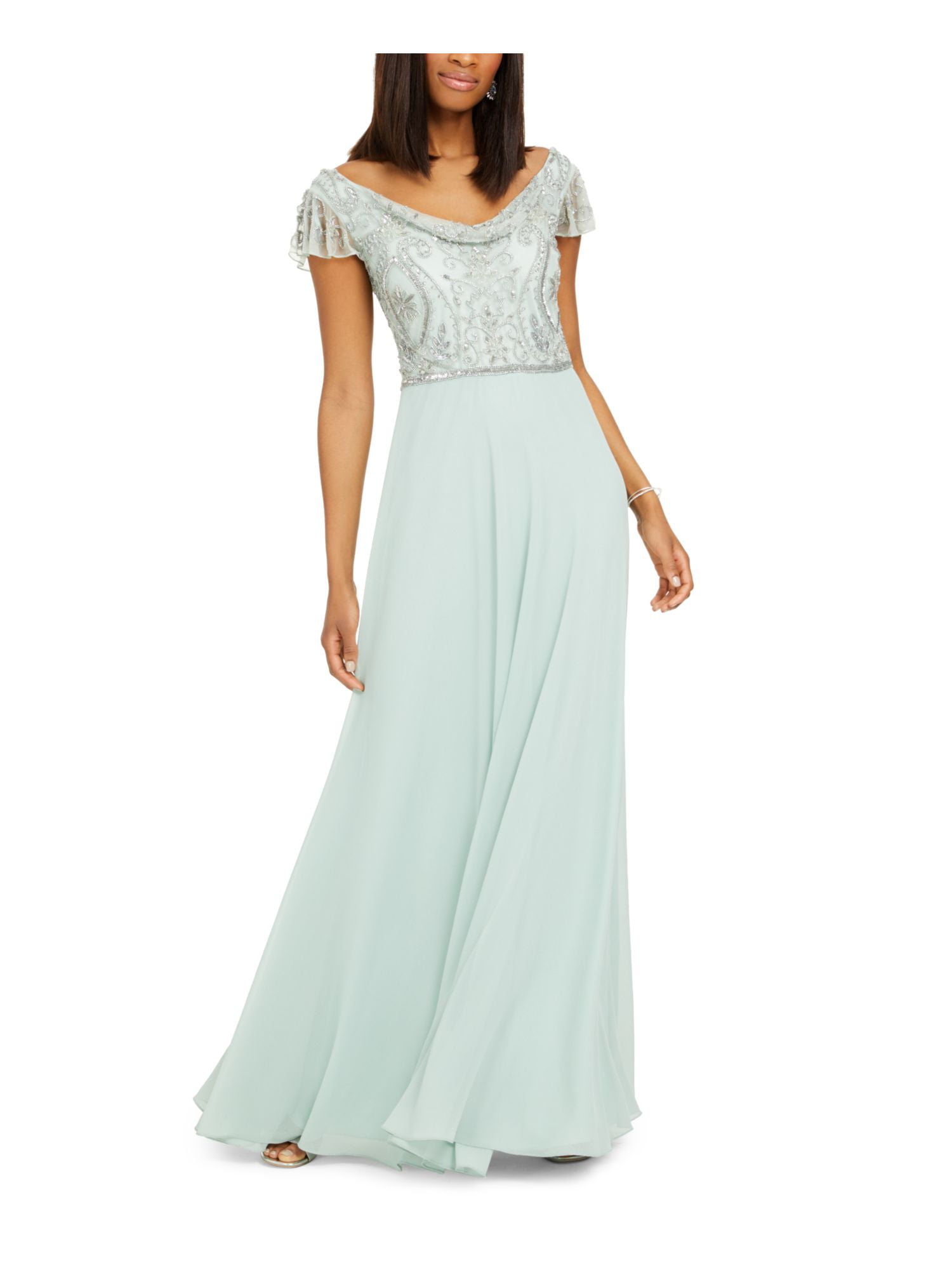 J kara cowl neck embellished gown deals