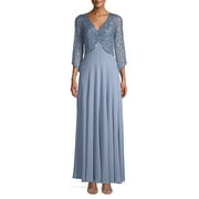 JKARA Womens Light Blue Sequined Embellished 3/4 Sleeve V Neck Maxi Formal Dress 14