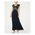 thumbnail image 1 of JKARA Womens Navy Beaded Cap Sleeve V Neck Maxi Evening Sheath Dress 8, 1 of 4