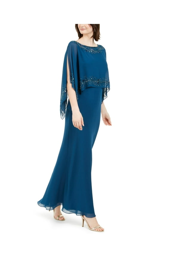 JKARA Womens Teal Sequined Sleeveless Jewel Neck Maxi Evening Sheath Dress 6