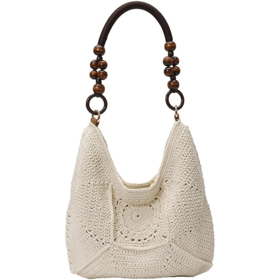 JKCCZLL Bohemia Summer Crochet Beach Bag Women Underarm Shoulder Bags Cute Crossbody Purse Travel Top-handle Tote Hobo Handbag,Beige White,outdoor