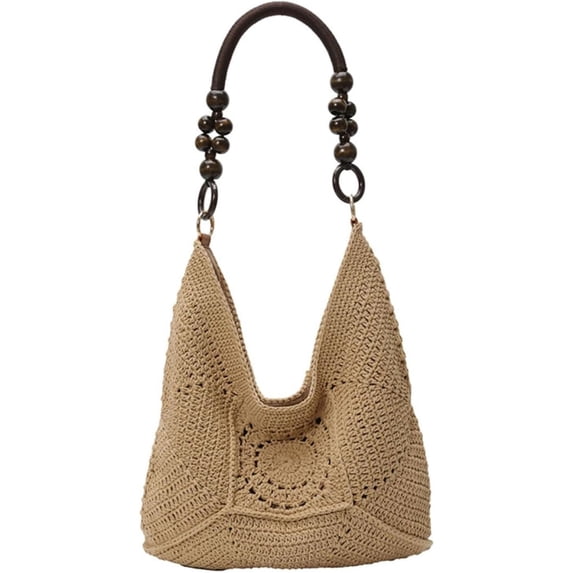 JKCCZLL Bohemia Summer Crochet Beach Bag Women Underarm Shoulder Bags Cute Crossbody Purse Travel Top-handle Tote Hobo Handbag,Khaki,outdoor