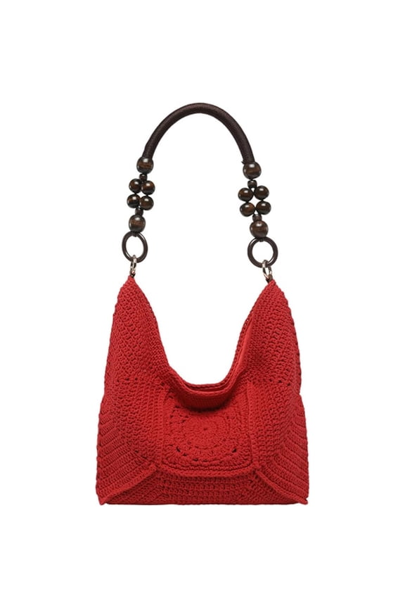 Bohemia Summer Crochet Beach Bag Women Underarm Shoulder Bags Cute Crossbody Purse Travel Top-handle Tote Hobo Handbag,Red,outdoor