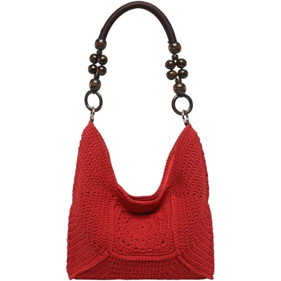 JKCCZLL Bohemia Summer Crochet Beach Bag Women Underarm Shoulder Bags Cute Crossbody Purse Travel Top-handle Tote Hobo Handbag,Red,outdoor