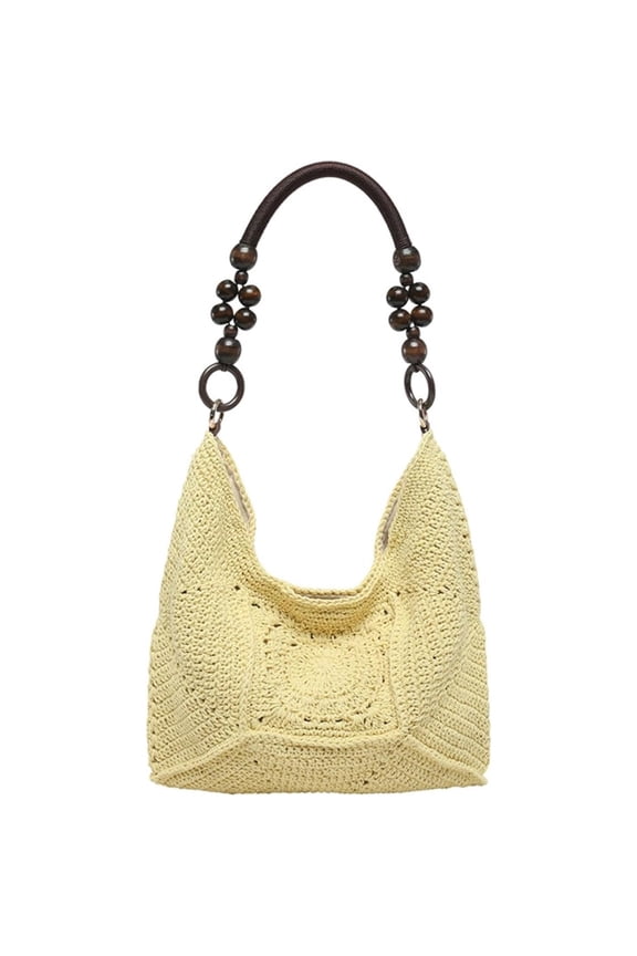 Bohemia Summer Crochet Beach Bag Women Underarm Shoulder Bags Cute Crossbody Purse Travel Top-handle Tote Hobo Handbag,Yellow,outdoor