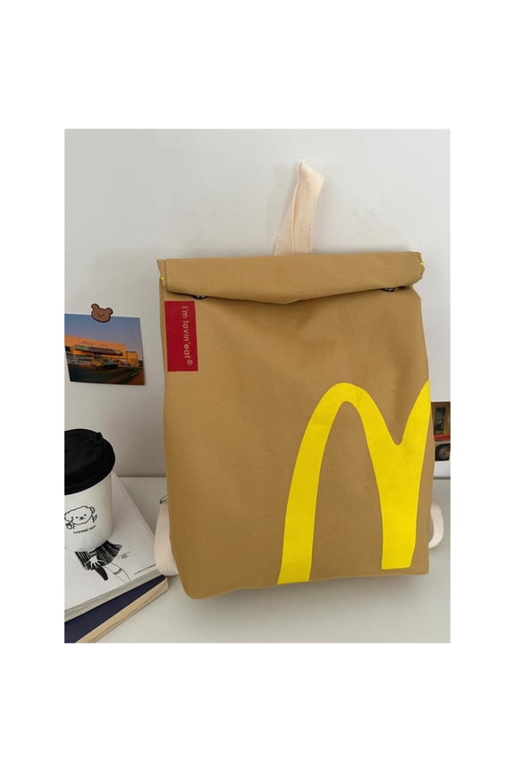 Classic Funny Retro Paper Bag Large Capacity Backpack Cute Personalized Shoulder Crossbody Canvas Backpack Notebook