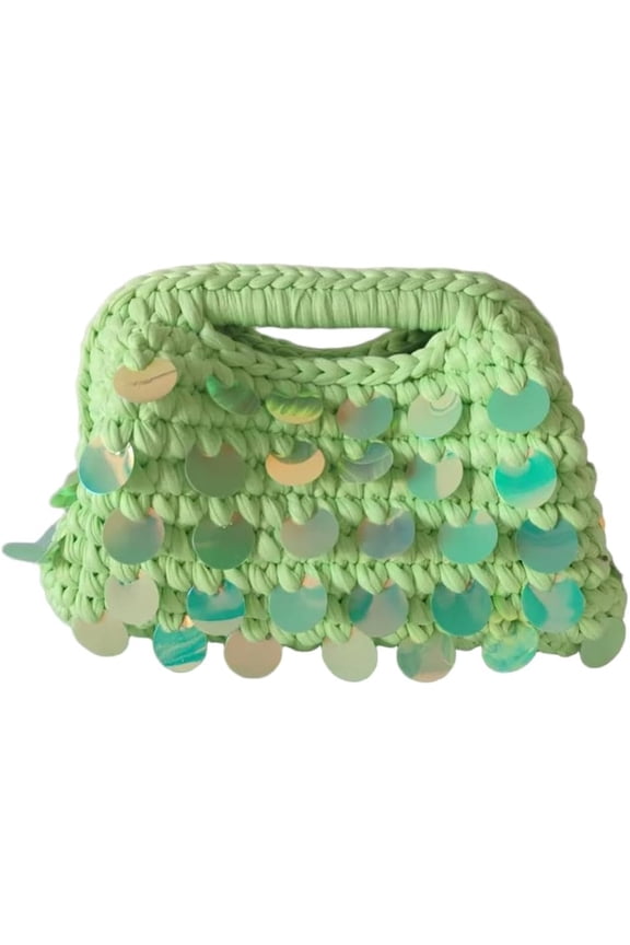 Crochet Sequin Handwoven Crossbody Bag Women Cloud Boho Summer Beach Purse Travel Shoulder Bags Evening Clutch Purses,Grass Green,outdoor