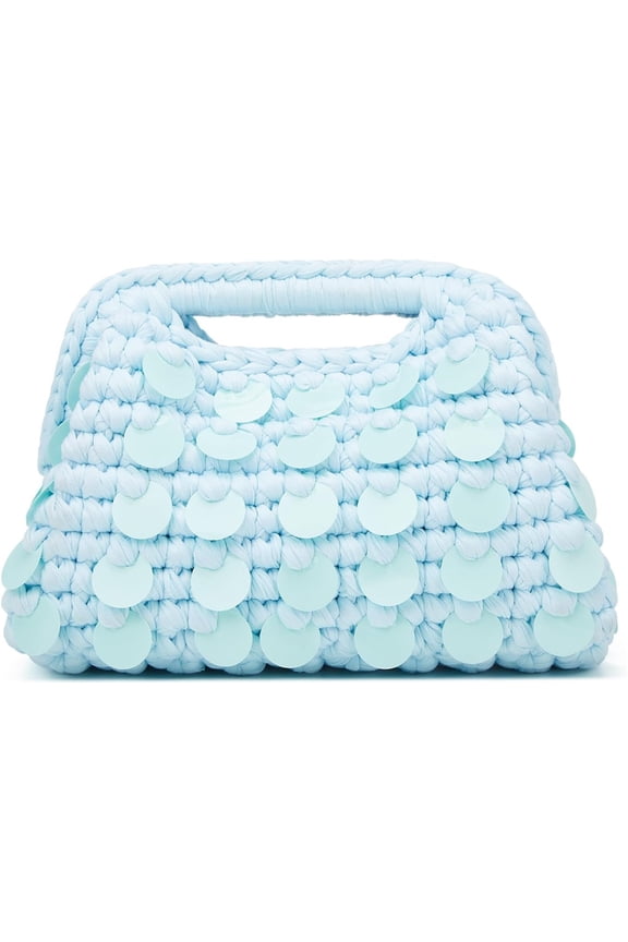 Crochet Sequin Handwoven Crossbody Bag Women Cloud Boho Summer Beach Purse Travel Shoulder Bags Evening Clutch Purses,Light Blue,outdoor