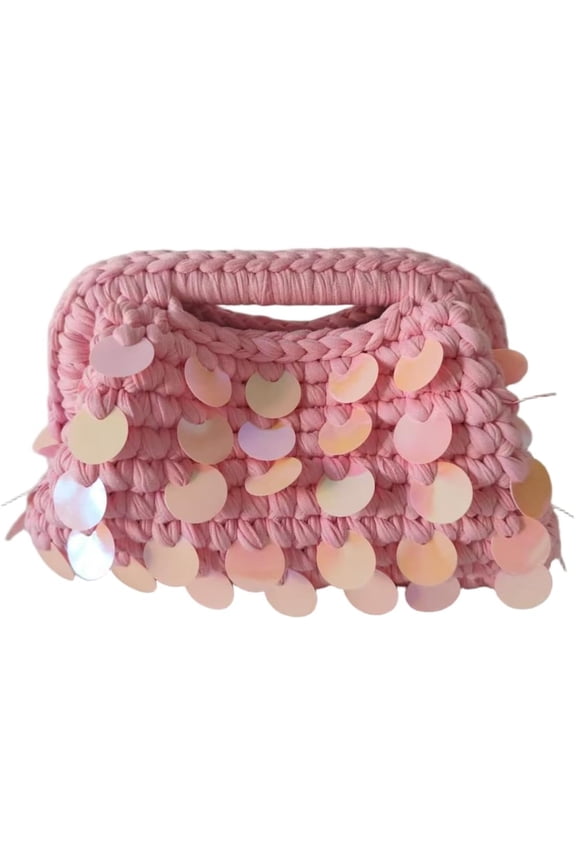 Crochet Sequin Handwoven Crossbody Bag Women Cloud Boho Summer Beach Purse Travel Shoulder Bags Evening Clutch Purses,Pink,outdoor