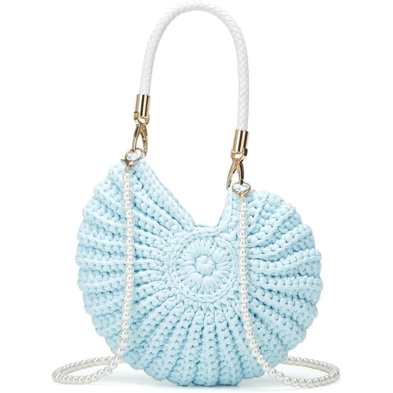 JKCCZLL Handwoven Seashell Hobo Bags Women Crochet Summer Beach Bag Boho Knitted Evening Clutch Purses Hobo Crossbody Shoulder Bag,Blue,1