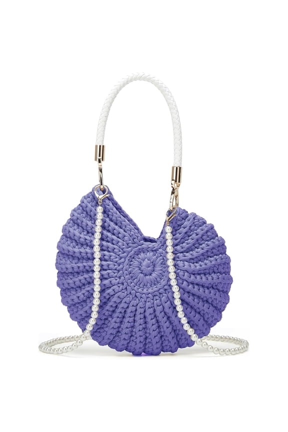 Handwoven Seashell Hobo Bags Women Crochet Summer Beach Bag Boho Knitted Evening Clutch Purses Hobo Crossbody Shoulder Bag,Purple,1