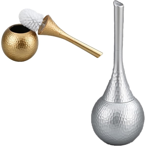 JKCCZLL Hideaway Toilet Brush Set, Hammered Gold | Small Bathroom Space-Saver | Anti-Splash Shield & 360° Deep Clean | Housewarming Gift for Homeowners | Rust-Proof ABS Modern Bath Accessories,Silver