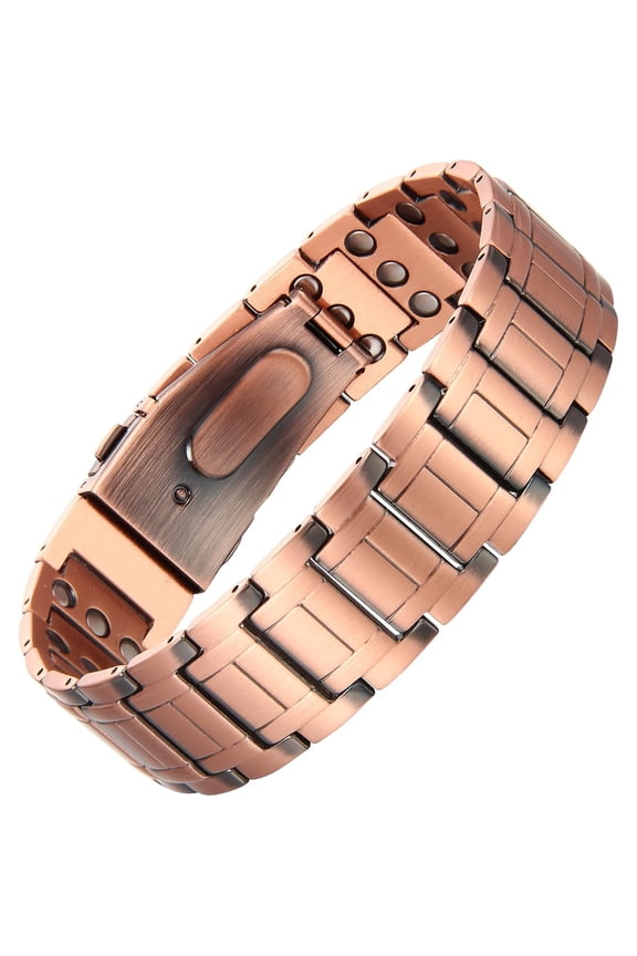 MagEnergy Copper Bracelet for Men, 3-Row Magnet Design, Ultra Strength Magnetic Bracelet 99.99% Pure Copper Wristband Adjustable Jewelry Gift with Sizing Tool,Copper Watch Buckle,1
