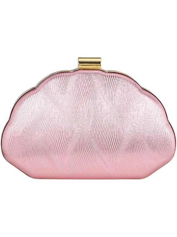 QWINEE Women's Shell Shaped Clutch Purse Ruched Mini Crossbody Bag Elegant Evening Handbag with Chain Strap,Pink,1