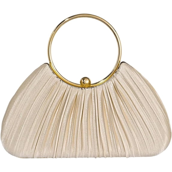 JKCCZLL QWINEE Women's Shell Shaped Clutch Purse Ruched Mini Crossbody Bag Elegant Evening Handbag with Chain Strap,Solid Beige,1
