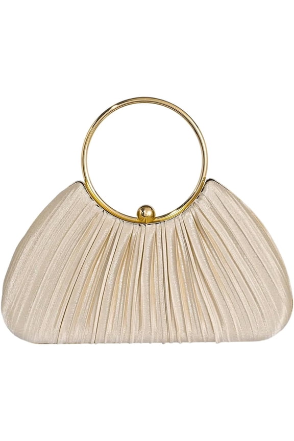 QWINEE Women's Shell Shaped Clutch Purse Ruched Mini Crossbody Bag Elegant Evening Handbag with Chain Strap,Solid Beige,1