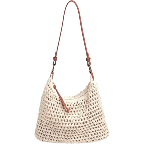 JKCCZLL Women Small Cotton Crochet String Bag Handwoven Summer Beach Bag Knitted Vacation Shoulder Bag Purse Handbag,C-beige,outdoor