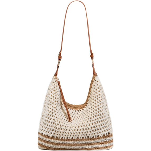 JKCCZLL Women Small Cotton Crochet String Bag Handwoven Summer Beach Bag Knitted Vacation Shoulder Bag Purse Handbag,D-beige,outdoor
