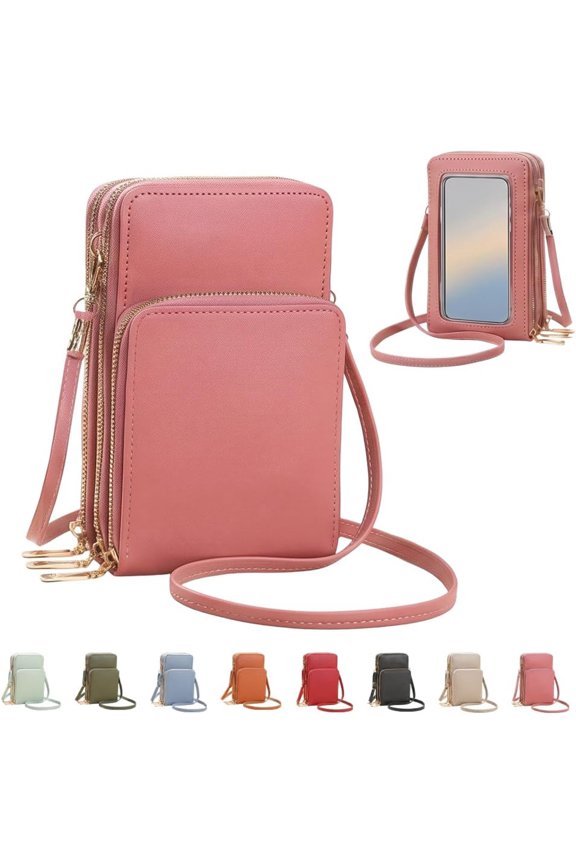 Women's Touch Screen Messenger Bag, Small Touchscreen Phone Crossbody Bag, Anti-Theft Leather Messenger Rfid Phone Purse,Pink,1