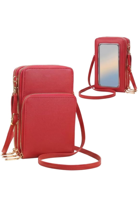 Women's Touch Screen Messenger Bag, Small Touchscreen Phone Crossbody Bag, Anti-Theft Leather Messenger Rfid Phone Purse,Red,1