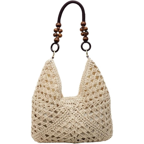 JKCCZLL Womens Summer Straw Woven Beach Bag Large Bohemian Handmade Crochet Shoulder Tote Purse Vacation Handbag,Beige,go out