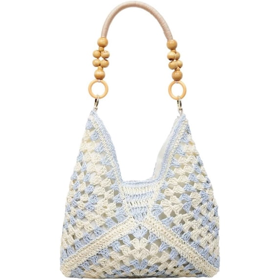 JKCCZLL Womens Summer Straw Woven Beach Bag Large Bohemian Handmade Crochet Shoulder Tote Purse Vacation Handbag,Blue,go out