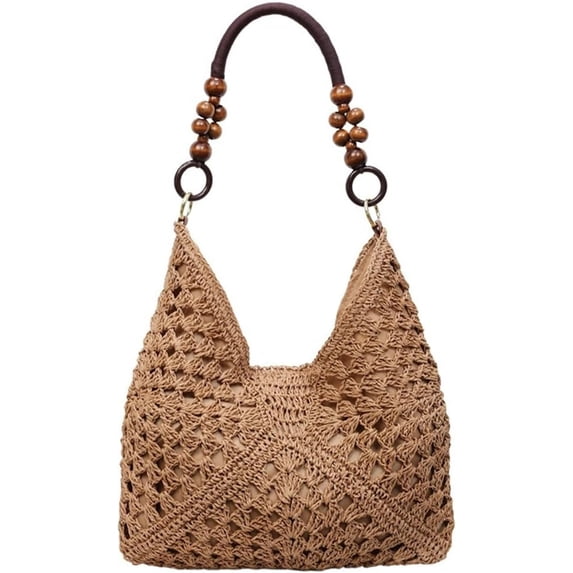 JKCCZLL Womens Summer Straw Woven Beach Bag Large Bohemian Handmade Crochet Shoulder Tote Purse Vacation Handbag,Brown,go out