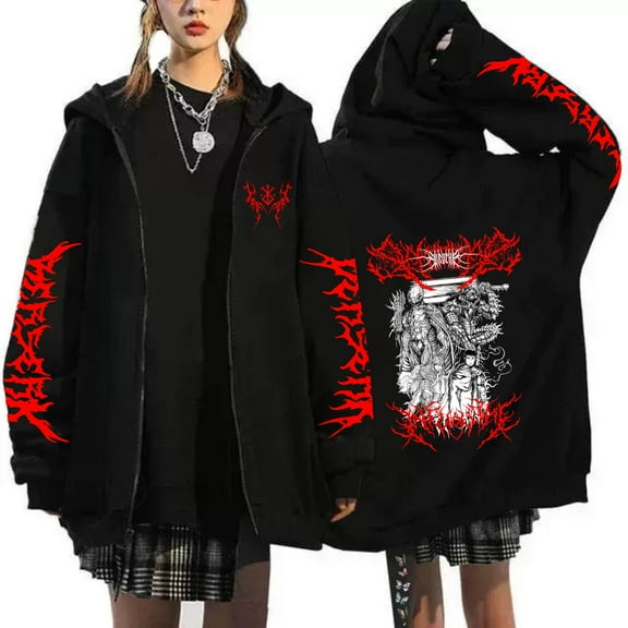 JKCIYHNEEOHP Anime Berserk Zipper Hoodie Men's Printed Zipper Jacket Fashion Street Trend Sweatshirt Unisex Loose Casual Cardigan Jacket