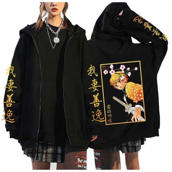 JKCIYHNEEOHP Anime Kamado Nezuko Zip-up Hoodie Kamado Tanjirou Agatsuma Zenitsu Unisex Sweatshirt Demon Slayer Harajuku Cardigan