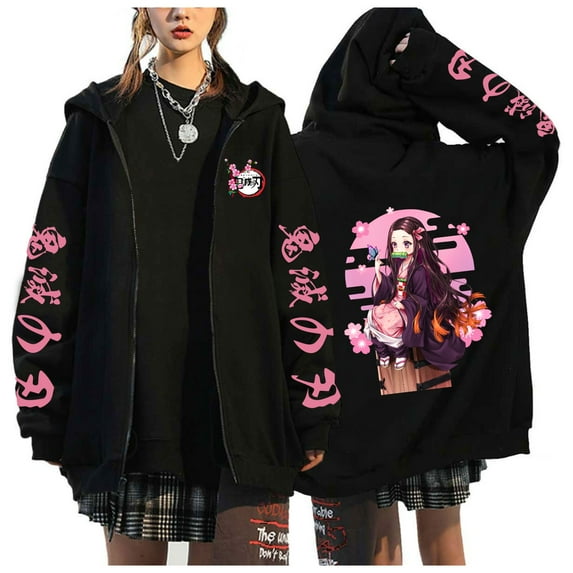 JKCIYHNEEOHP Anime Kamado Nezuko Zip-up Hoodie Kamado Tanjirou Agatsuma Zenitsu Unisex Sweatshirt Demon Slayer Harajuku Cardigan