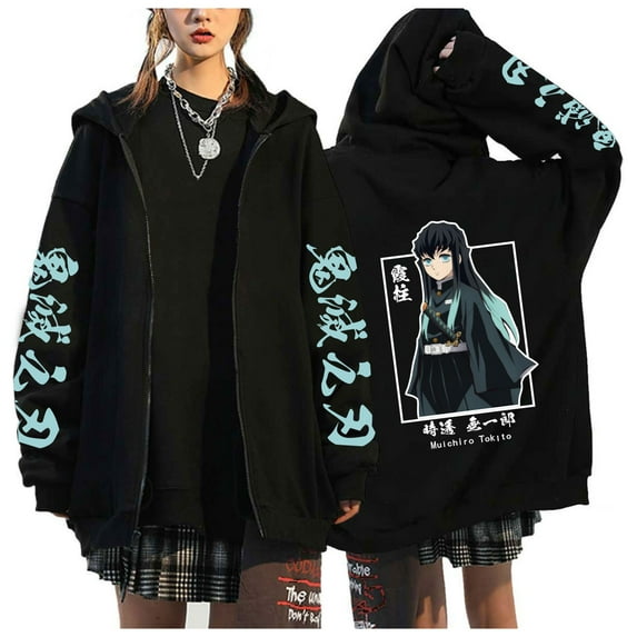 JKCIYHNEEOHP Anime Kamado Nezuko Zip-up Hoodie Kamado Tanjirou Agatsuma Zenitsu Unisex Sweatshirt Demon Slayer Harajuku Cardigan