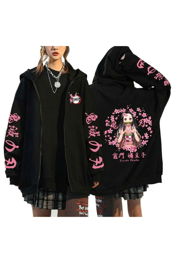 Anime Kamado Nezuko Zip-up Hoodie Kamado Tanjirou Agatsuma Zenitsu Unisex Sweatshirt Demon Slayer Harajuku Cardigan